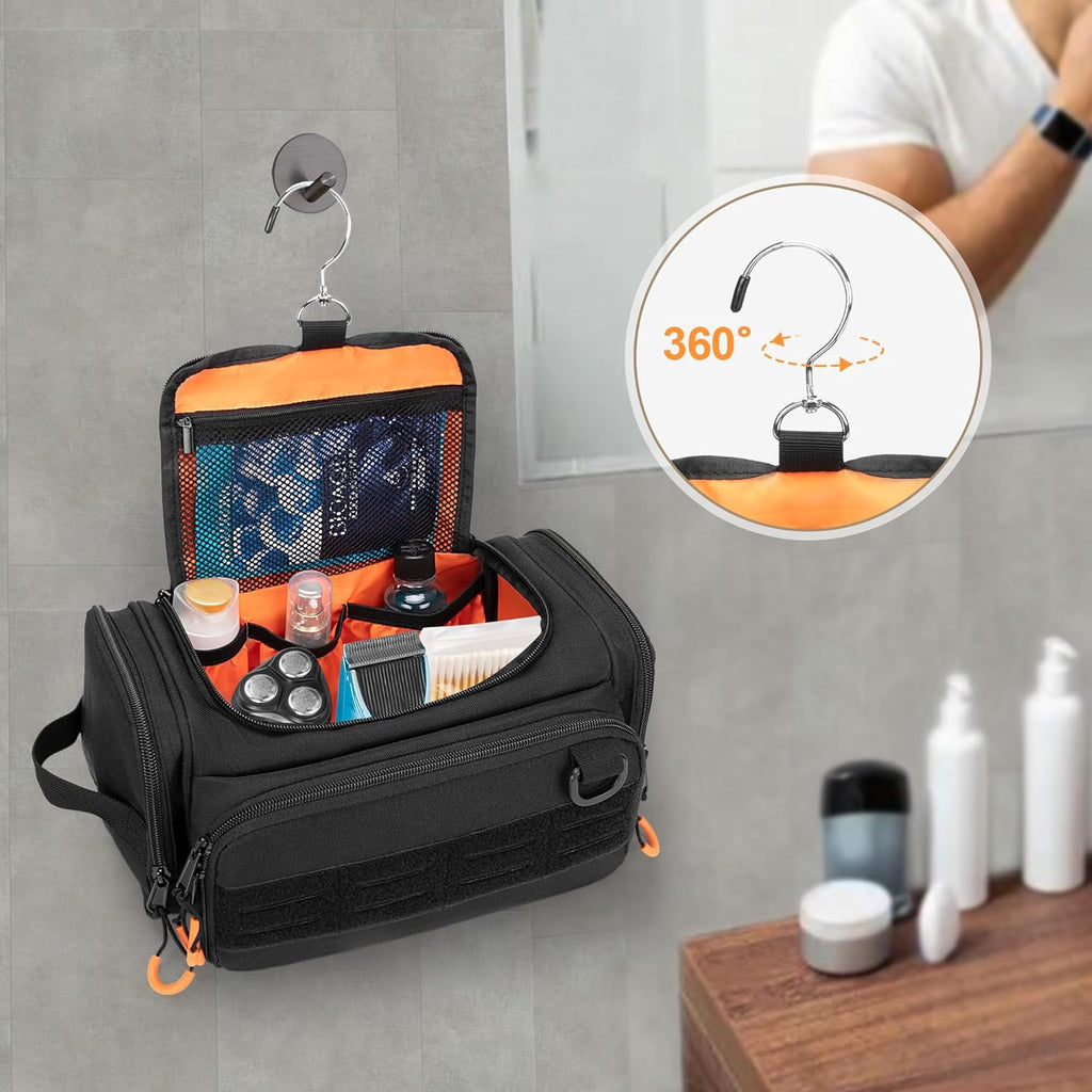 Tactical Toiletry Bag for Men, Hanging Hygiene Bag, Travel Dopp Kit Organizer for Shaving, Shower Essentials and