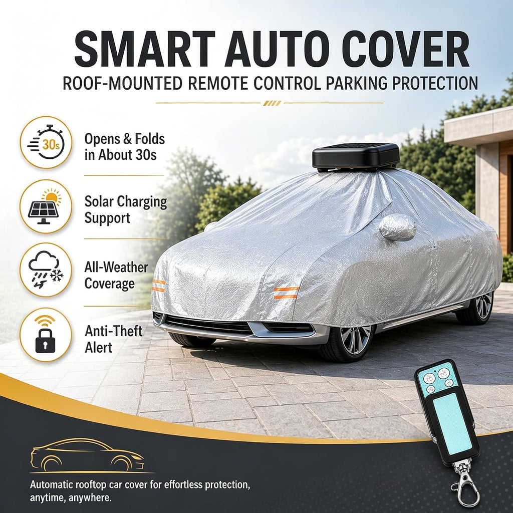 Automatic Retractable Car Cover with Remote, Car Cover Waterproof All Weather, Roof-Mounted Solar Charging Cover for