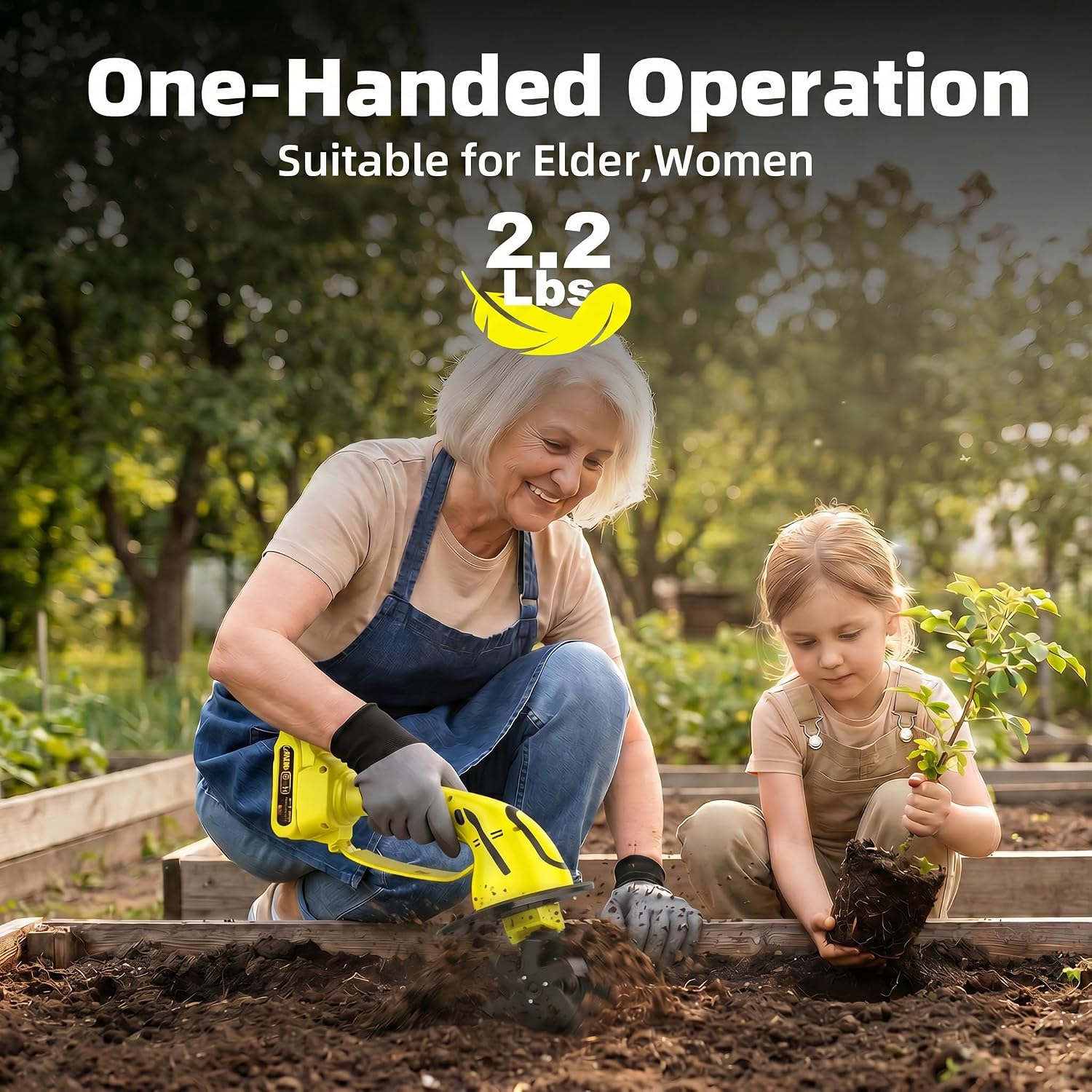 Cordless Tiller Cultivator, 235RPM Electric Hand Tiller with 2×2.0Ah Batteries, 4" Tilling Width & Depth, Powerful