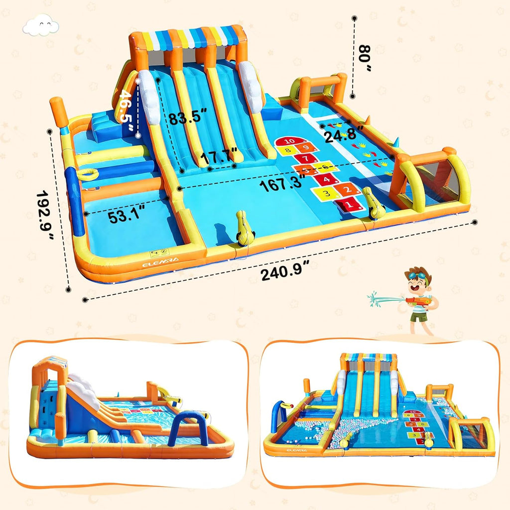 12 in 1 Inflatable Water Slide, 950W Blower, Bounce House for Big Kids, 3 Long Slides, Climbing Wall, Digital