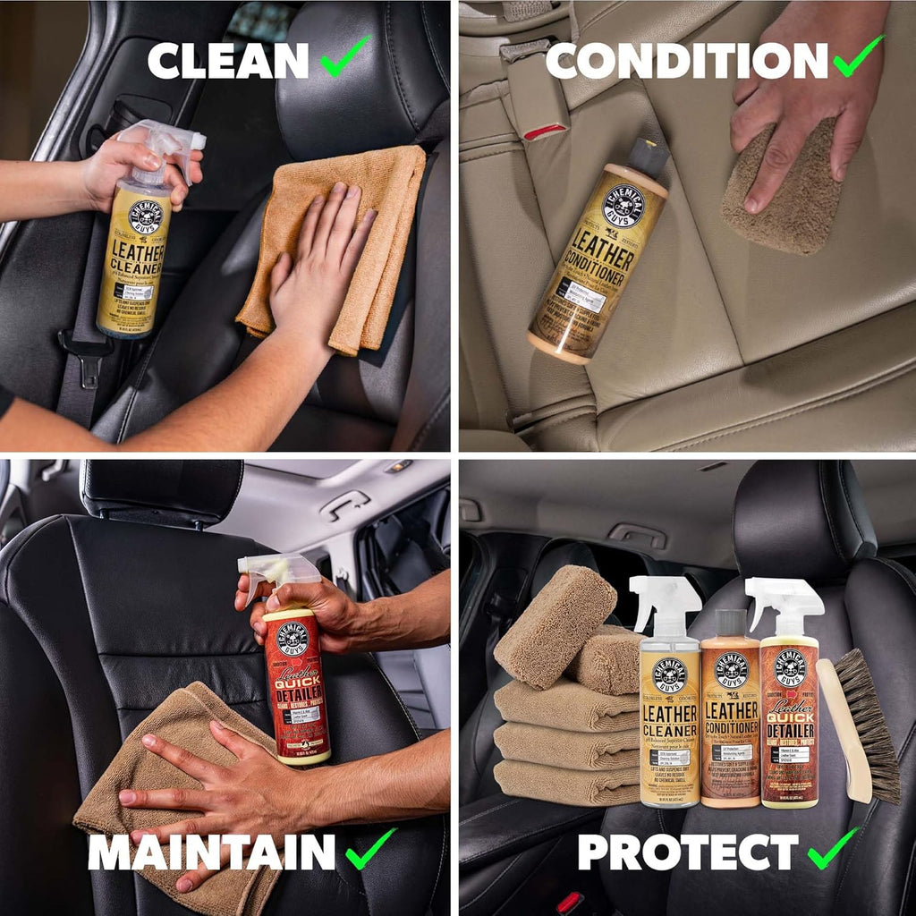 Leather Cleaner and Conditioner Detailing Kit - Leather Care Kit For Natural, Synthetic, Faux, Pleather, and More for