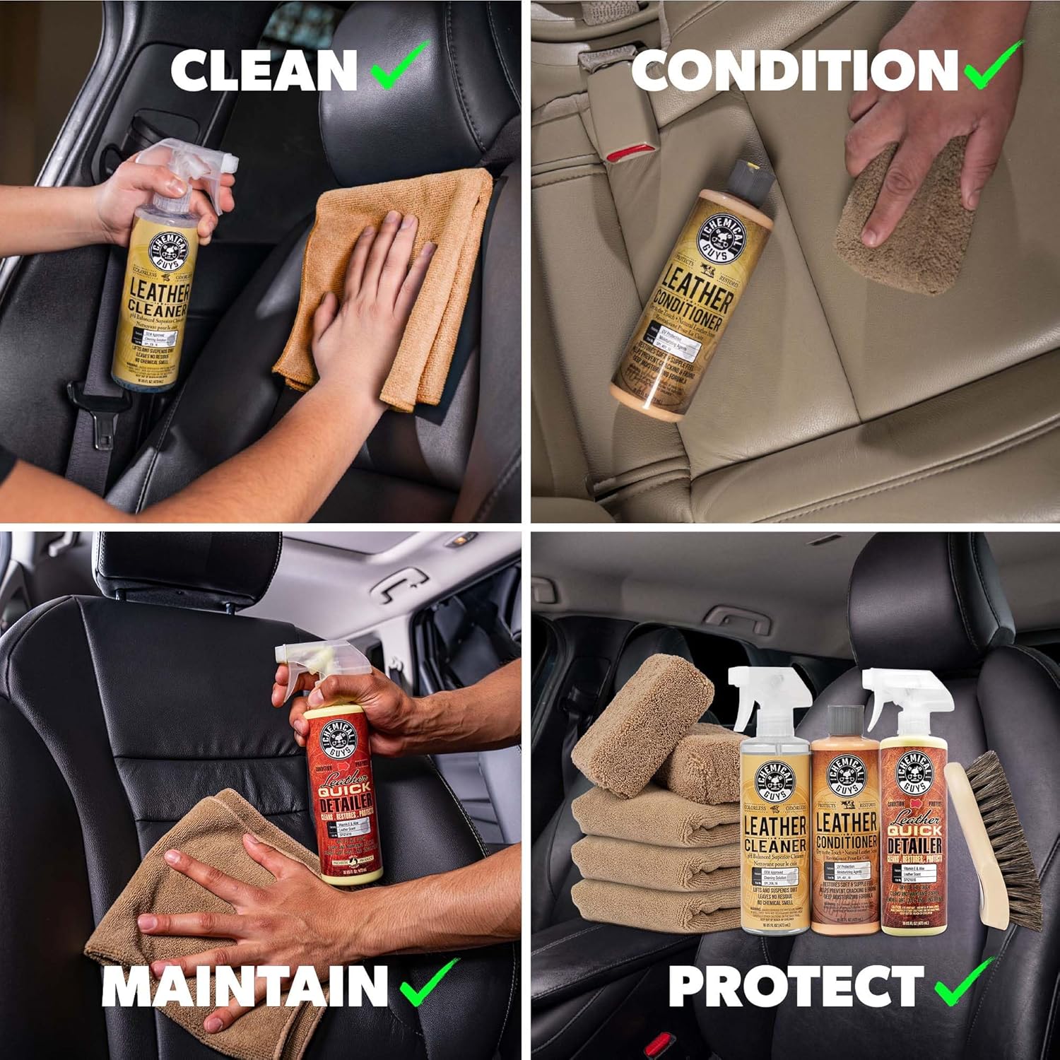 Leather Cleaner and Conditioner Detailing Kit - Leather Care Kit For Natural, Synthetic, Faux, Pleather, and More for