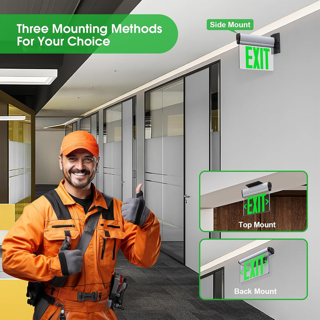 Led Edge-Lit Exit Sign ,Brushed Aluminum Housing Single-Sided Clear Rotating Acrylic Panel,Hardwired Emergency Exit