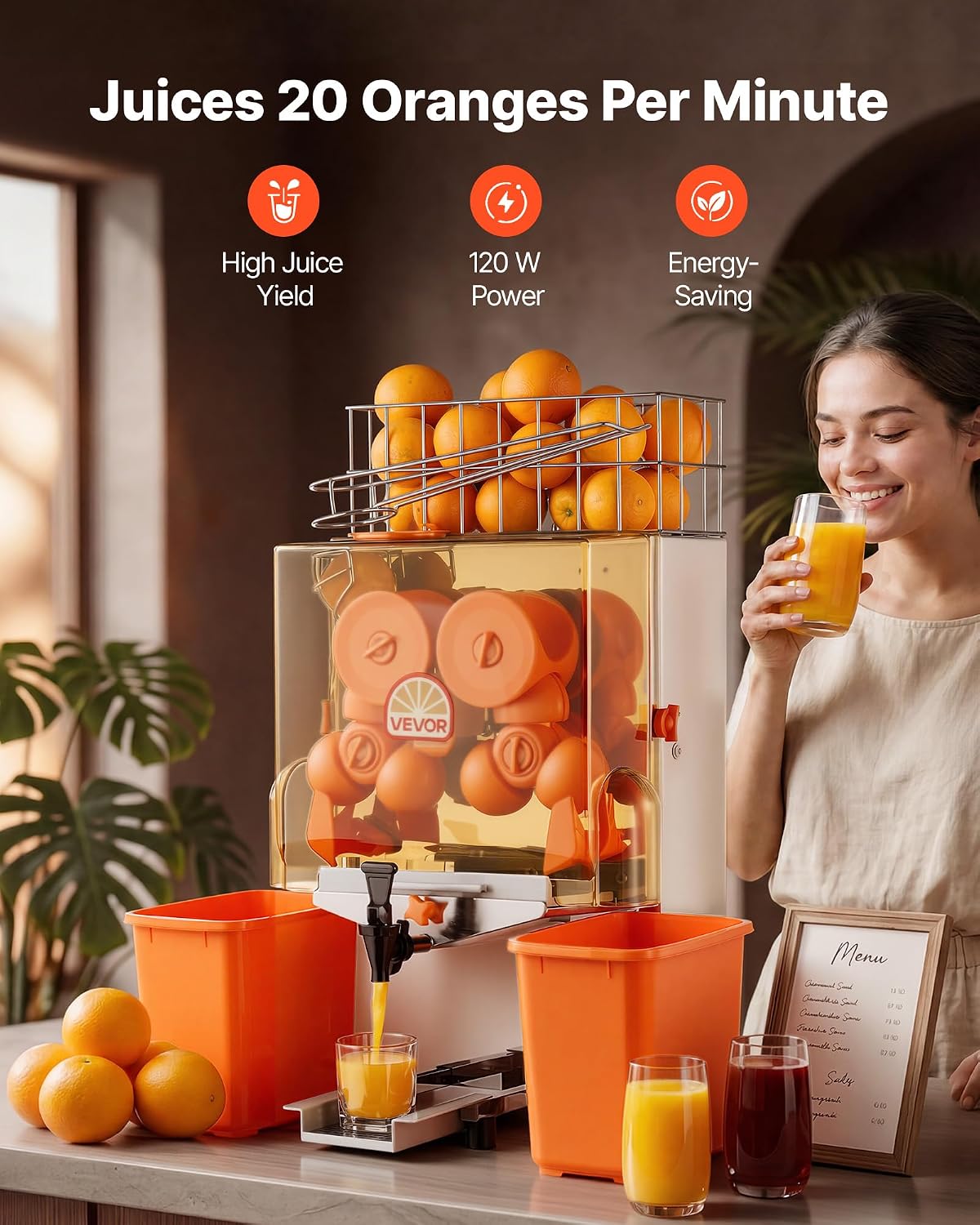 Commercial Orange Juicer Machine, 120W Electric Orange Juice Press, Stainless Steel Orange Squeezer for 20 per