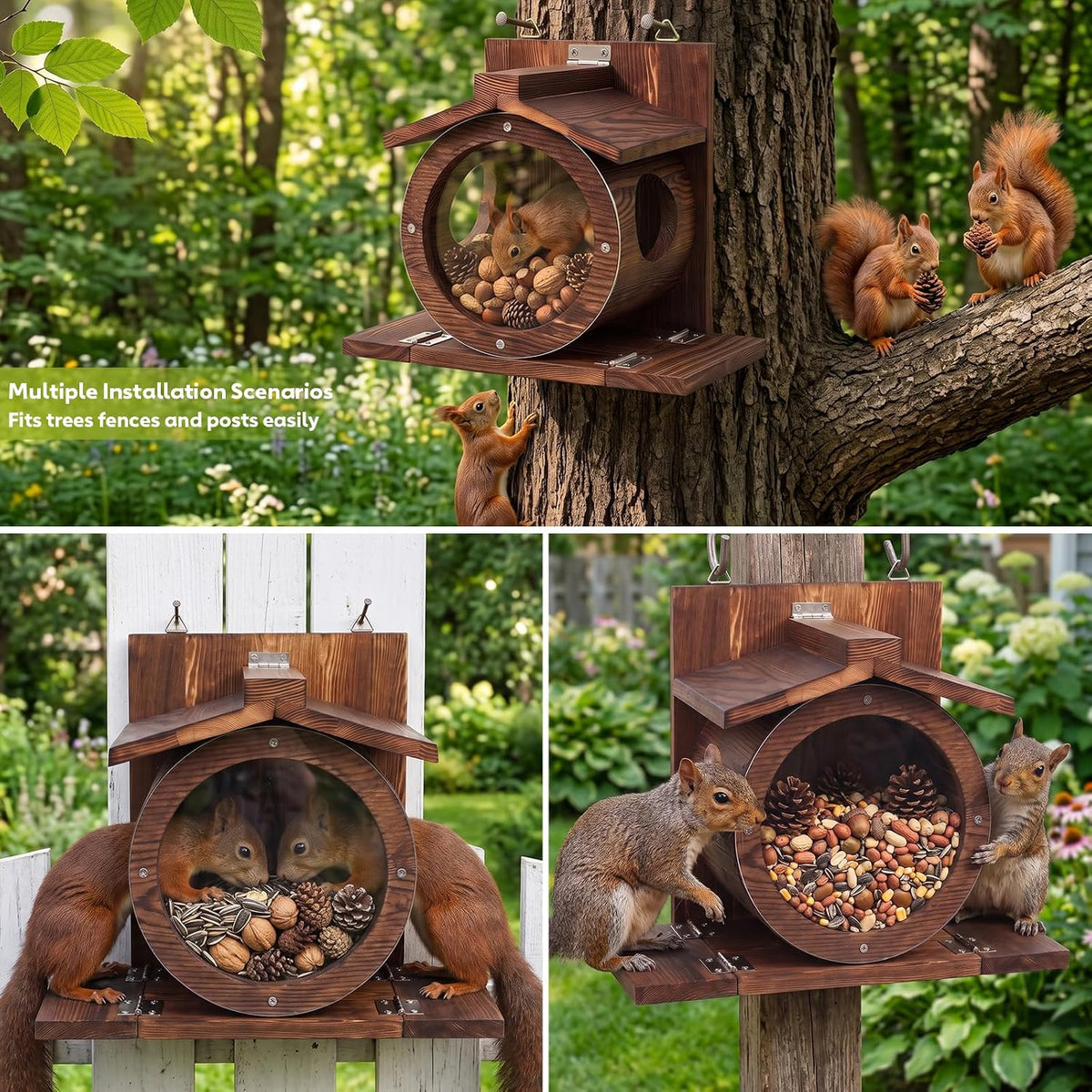 Wooden Squirrel Feeders for Outside, Backyard Feeding House
