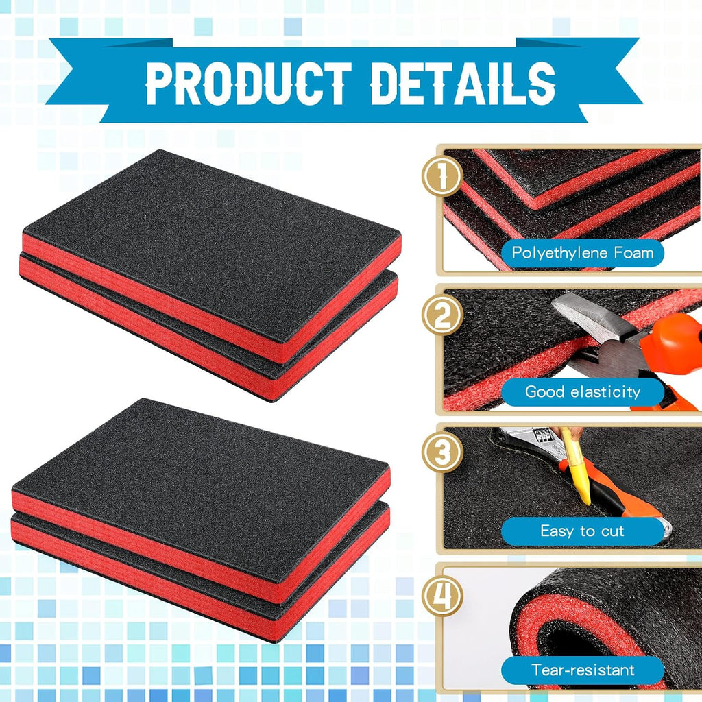 4 Pcs Polyethylene Foam, 16 x 12 x 1 Inch, Red, Black