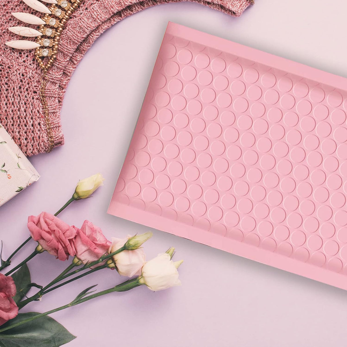 Light Pink Poly Bubble Mailers 4x8 50 Pack Usable 4x7