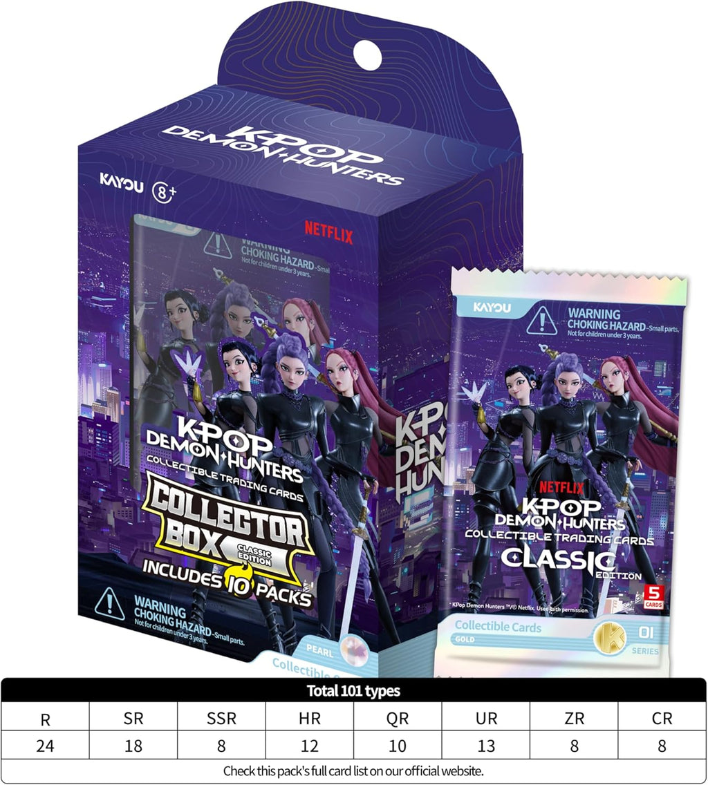 Kpop Demon Hunters Collectible Trading Cards, Classic Edition, Seris 1, Collector Box, 10 Packs | Collector Box, 001