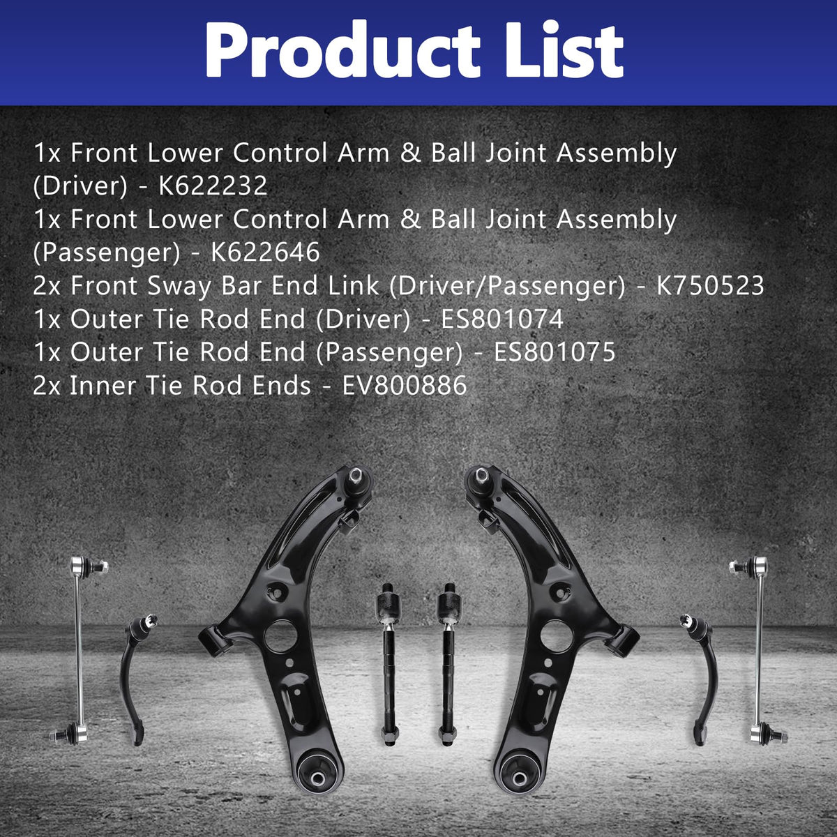 HAWK BROTHER Control Arm, 8 Pcs Suspension Kit Front Lower Ball Joints