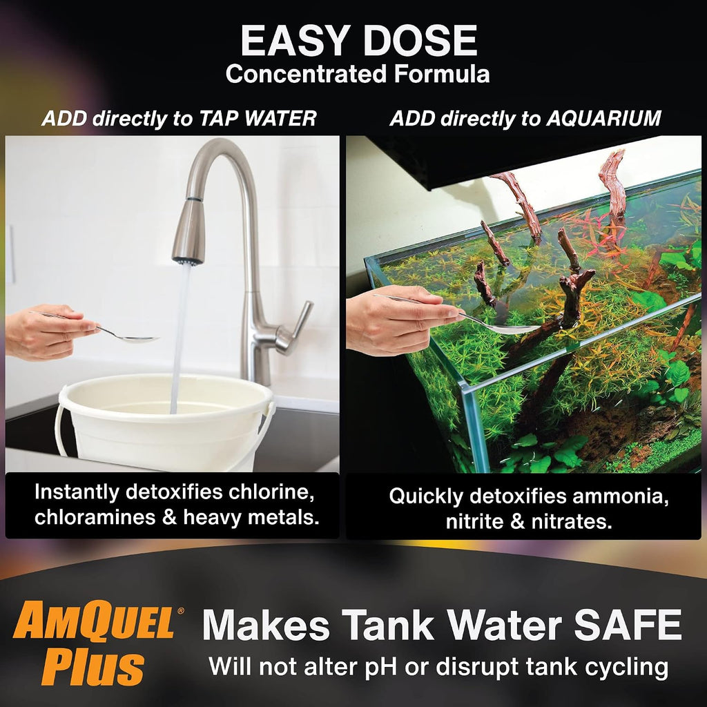 AmQuel Plus Aquarium Water Conditioner - Instantly Detoxifies Ammonia, Nitrite, Nitrate, and Chlorine Remover for