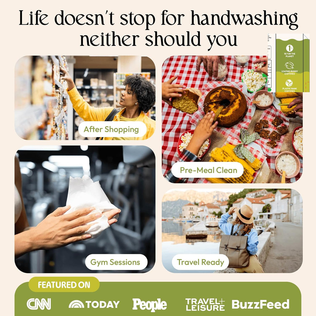 Mini Hand Sanitizer Wipes 9 Pack (8 Count) - Variety Pack Mini Wet Wipe - pH Balanced, Biodegradable On The Go Hand