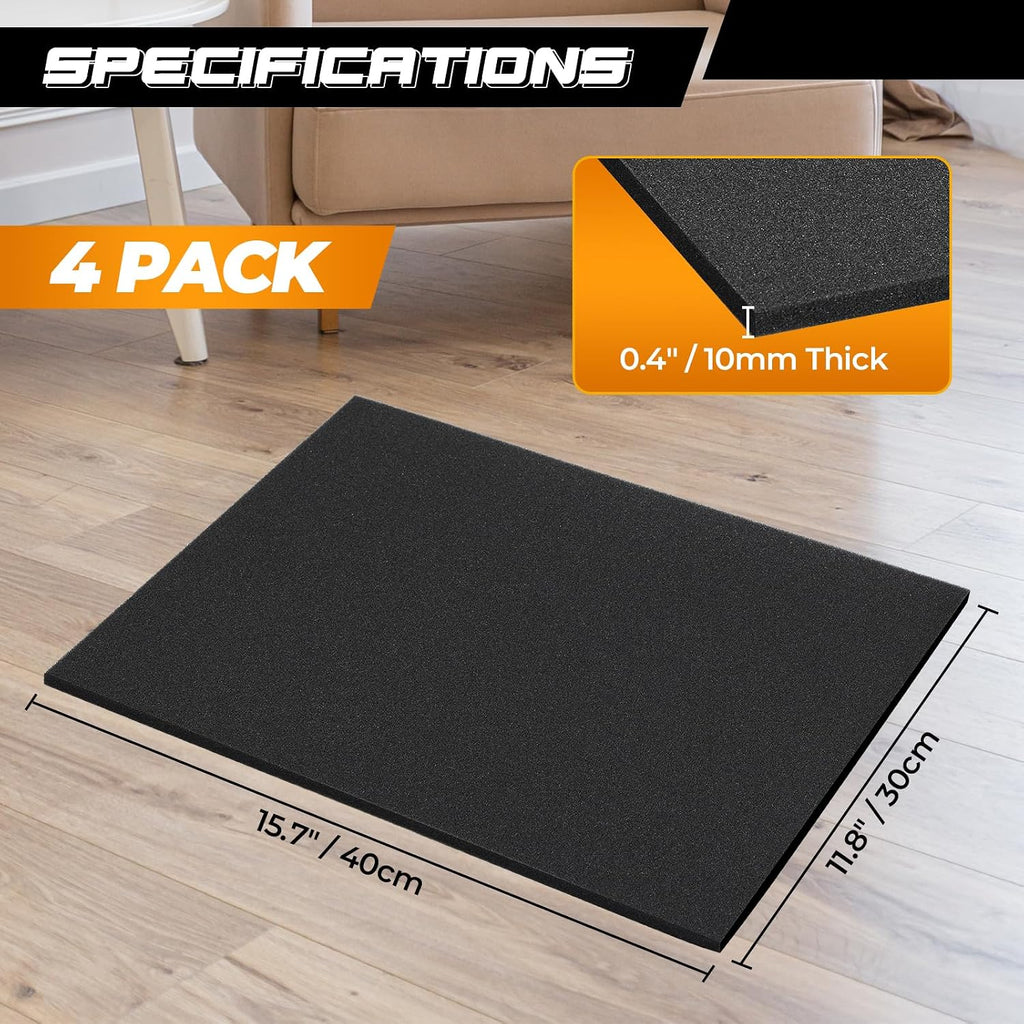 Black Polyurethane Foam Sheets, 4 PCS, 15.7 x 11.8 x 0.4 inch