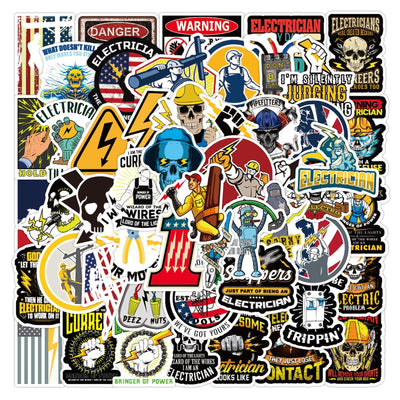 Electrician Stickers for Hard Hats,50pcs Hard Hat Stickers Funny Cool Trendy Electrician Waterproof Vinyl Decals for