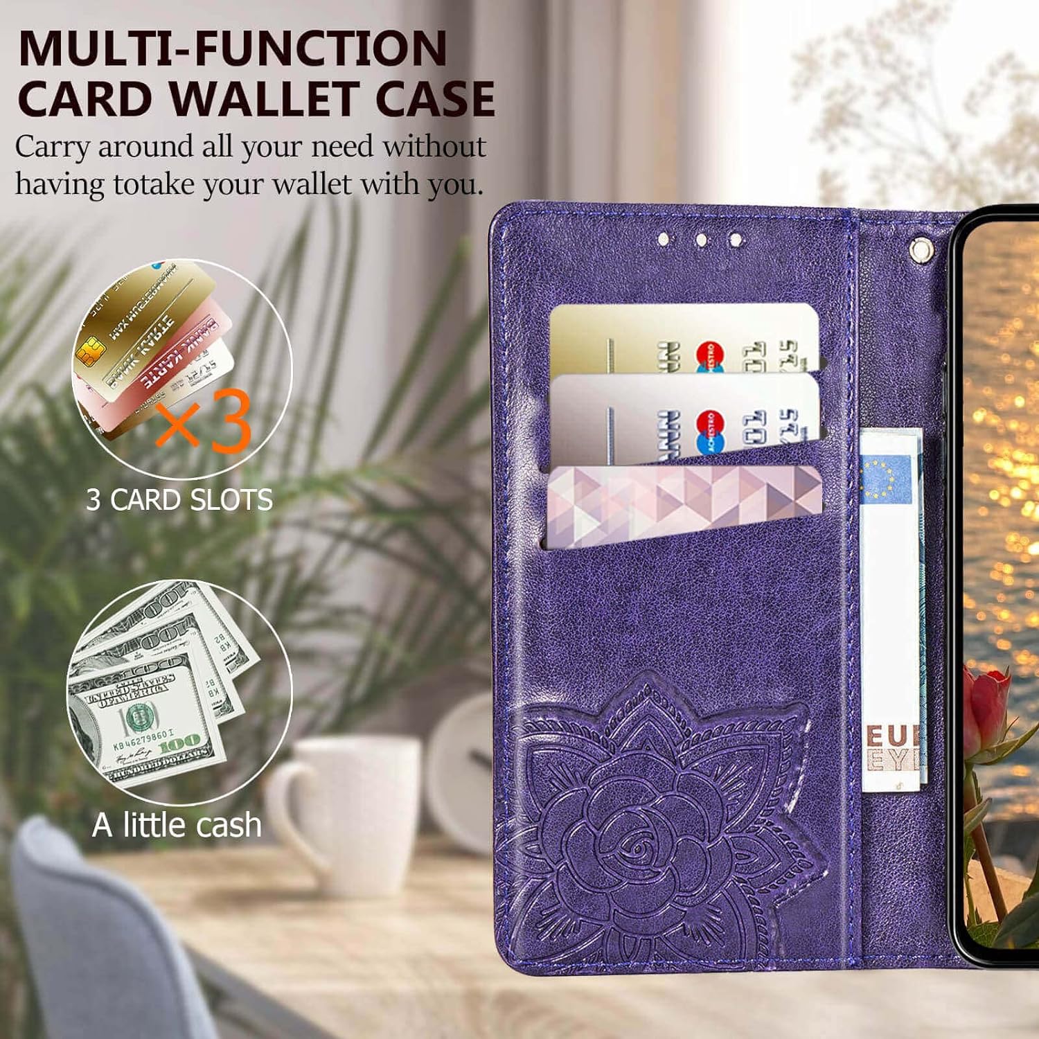 for Samsung Galaxy A17 5G Phone Case Wallet,Women Flip Cover with Credit Card Holders Butterfly Embossed PU Leather