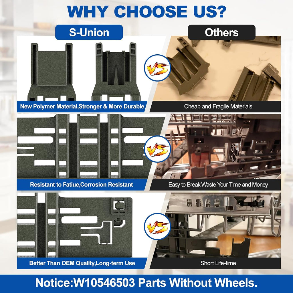 Upgraded WPW10546503 W10546503 Dishwasher Top Rack Adjuster & W10195372/3 For Kitchenaid Dishwasher Parts KDTE334GPS0 KDFE104HPS0 WPW10546503 Kitchen aid Dishwasher Parts Upper Rack,11Pack