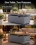 Outdoor Propane Fire Pit Table, 50000 BTU Rectangular Propane Fire Table with Glass Wind Guard, Sliding Tank Holder