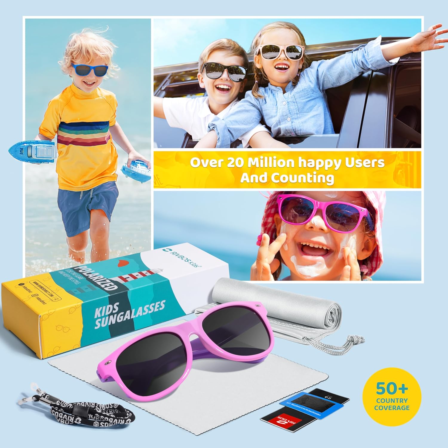 Kids Sunglasses Polarized UV400 TPE with Strap for Boys Girls RBK004 | Flexible rubber frame with UV protection and