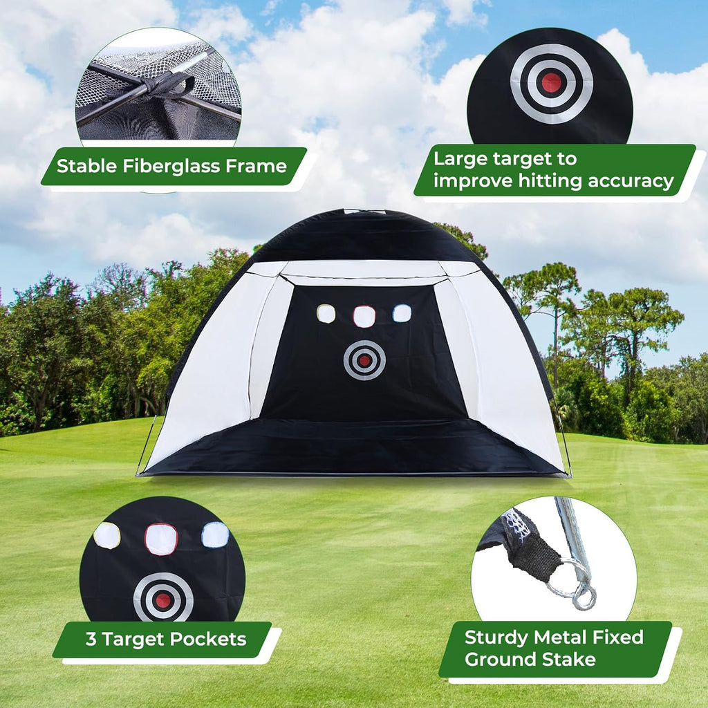 10x7ft Golf Practice Net and Mat, Golf Hitting Nets Golf Driving Net with Target/Mat/Balls/Tee/Bag for Backyard Home