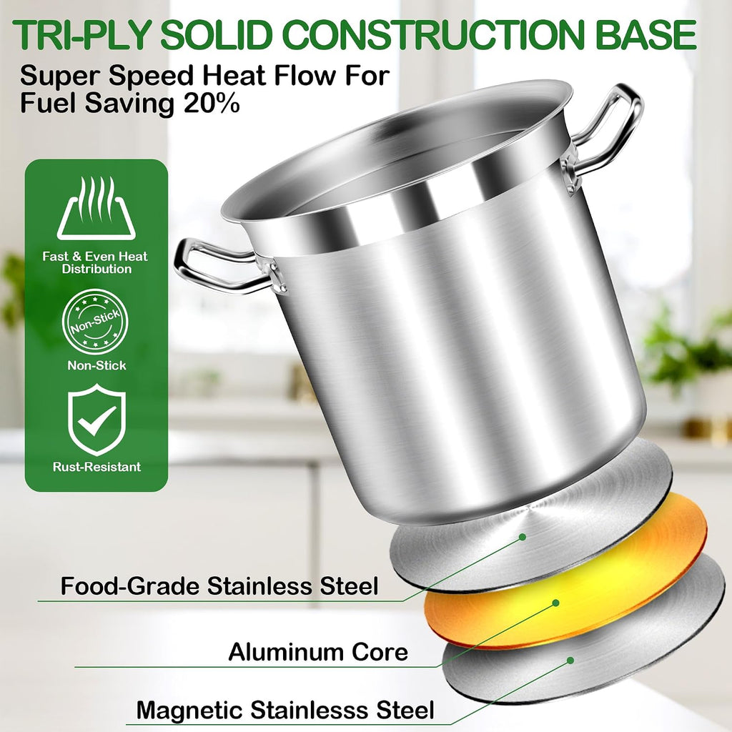 35 Quart Commercial Grade Large Stock Pot - Soup Pot with Lid - Non-Nickel Stainless Steel - Healthy Cookware