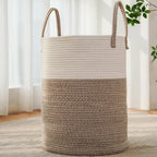 60L Cotton Rope Laundry Basket Hamper, Brown