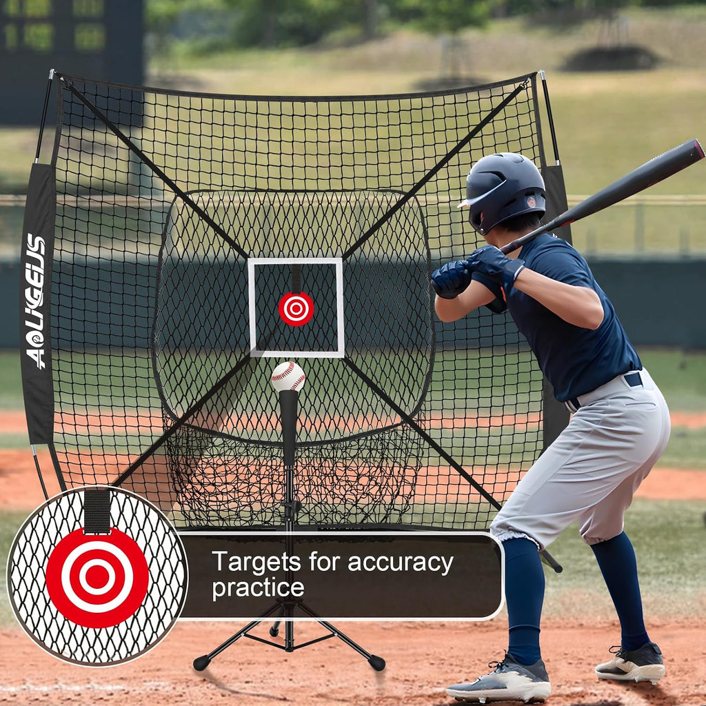 6'x6' Baseball Softball Practice Net, Batting Tee & Ball Caddy | Baseball Pitching Hitting Net with Strike Zone