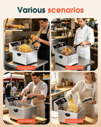 Commercial Deep Fryer - 11L Electric Deep Fryer, Stainless Steel Countertop Deep Fryer with Extra Large Basket & Lid