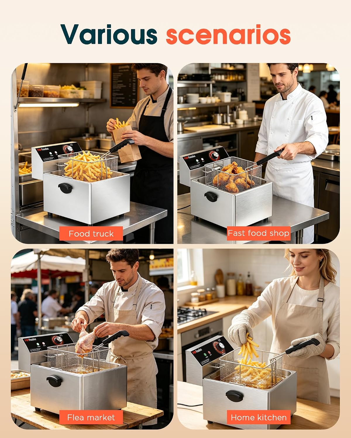 Commercial Deep Fryer - 11L Electric Deep Fryer, Stainless Steel Countertop Deep Fryer with Extra Large Basket & Lid