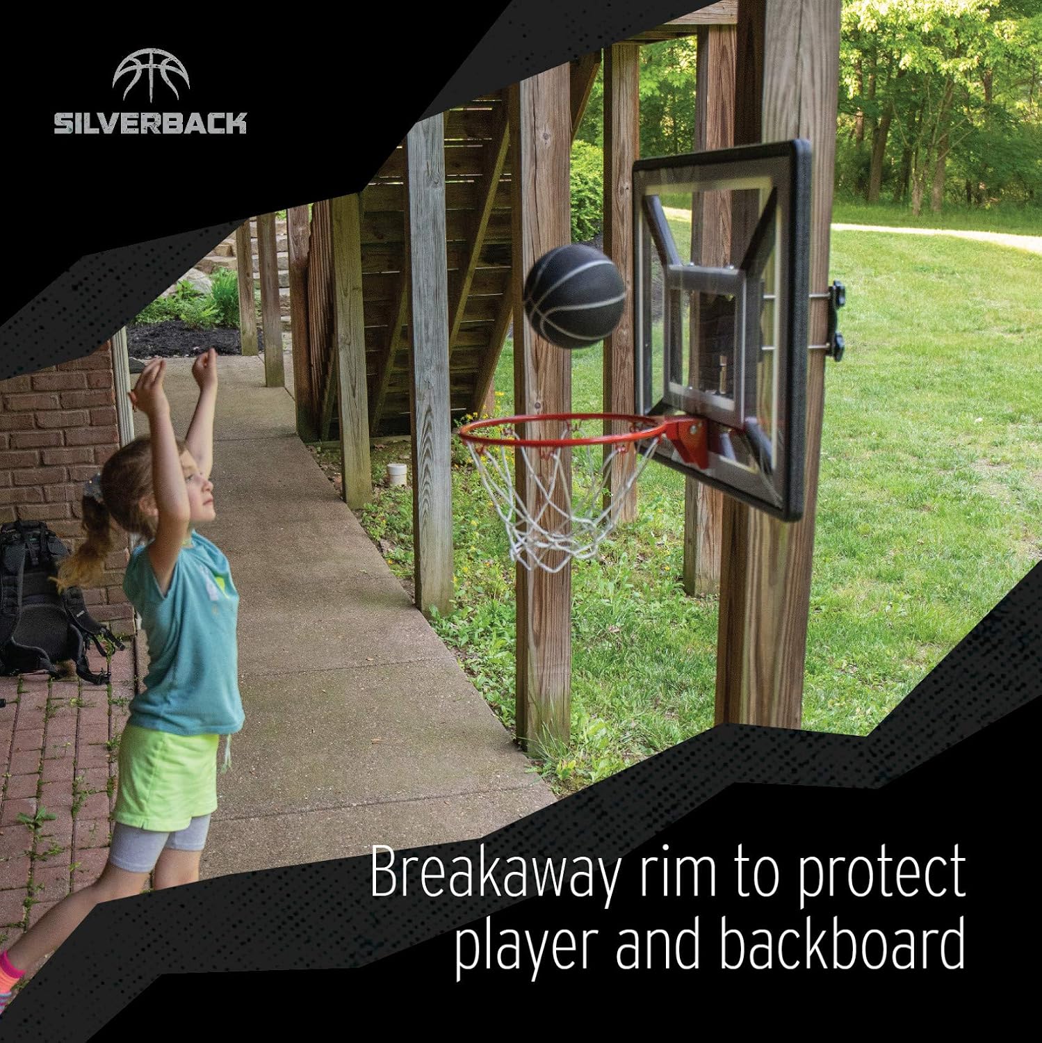 Junior Youth 33" Basketball Hoop with Lock ‘n Rock Mounting Technology Mounts to Round and Vertical Poles, Black