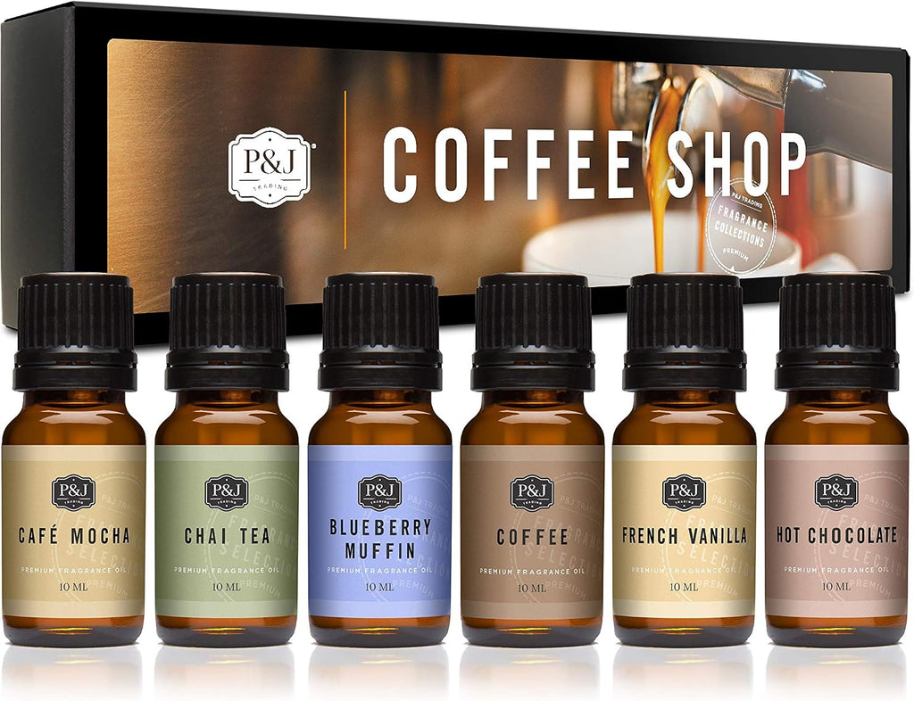 Fragrance Oil Coffee Shop Set | Coffee, Café Mocha, Chai Tea, Hot Chocolate, Blueberry Muffin, French Vanilla Candle