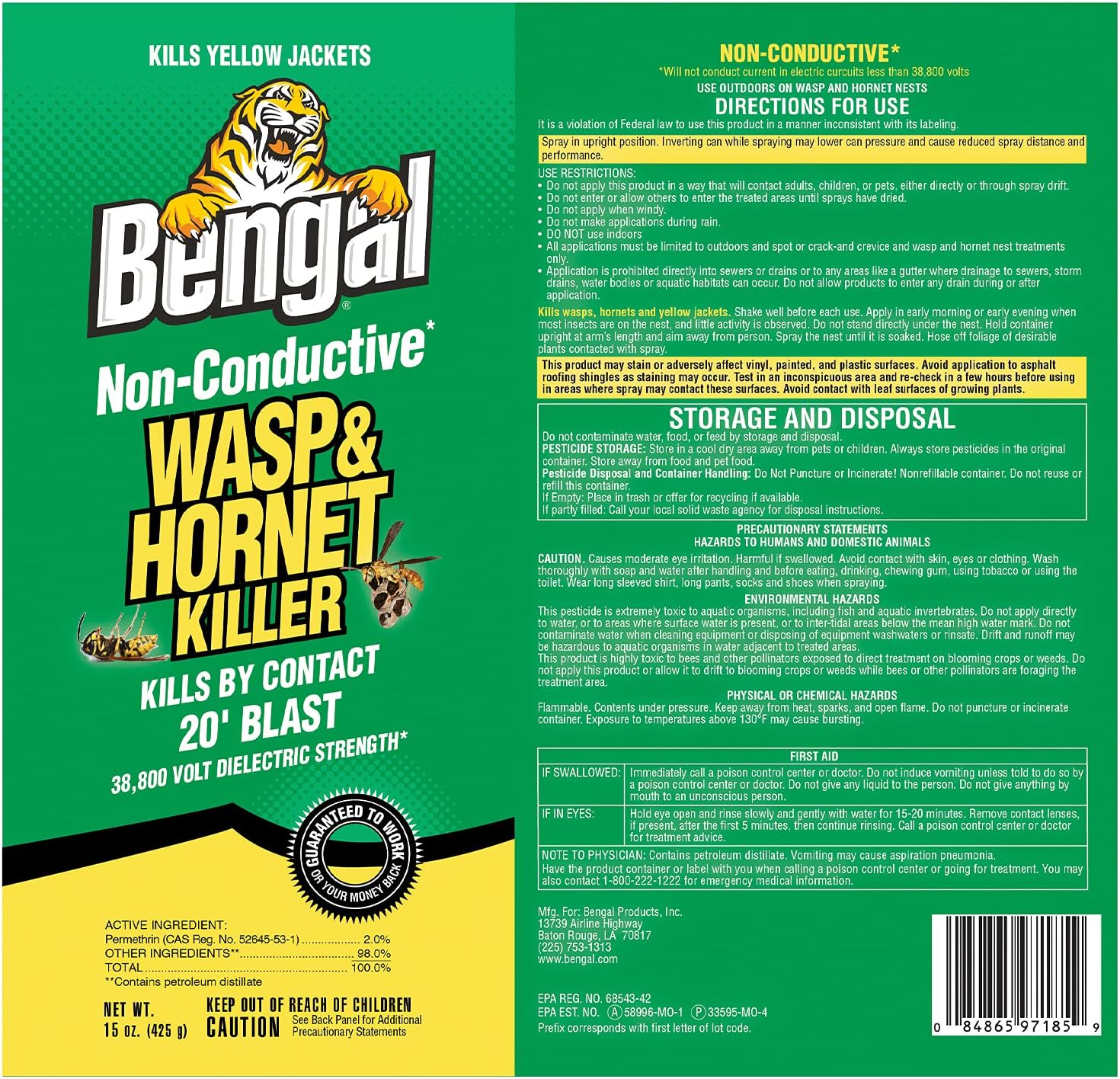 Non-Conductive Wasp and Hornet Killer – Long Range Outdoor Insecticide Spray Kills Yellow Jackets on Contact, 15 oz