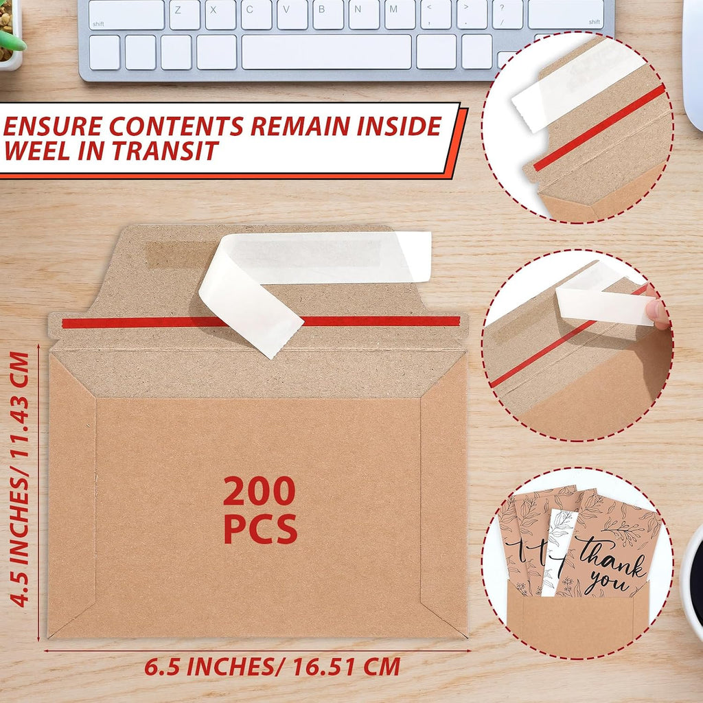 200 Pcs 6.5 x 4.5 Rigid Mailers with Self Seal Envelopes Stay Flat Photo Mailers Sports Cards Rigid Envelopes for