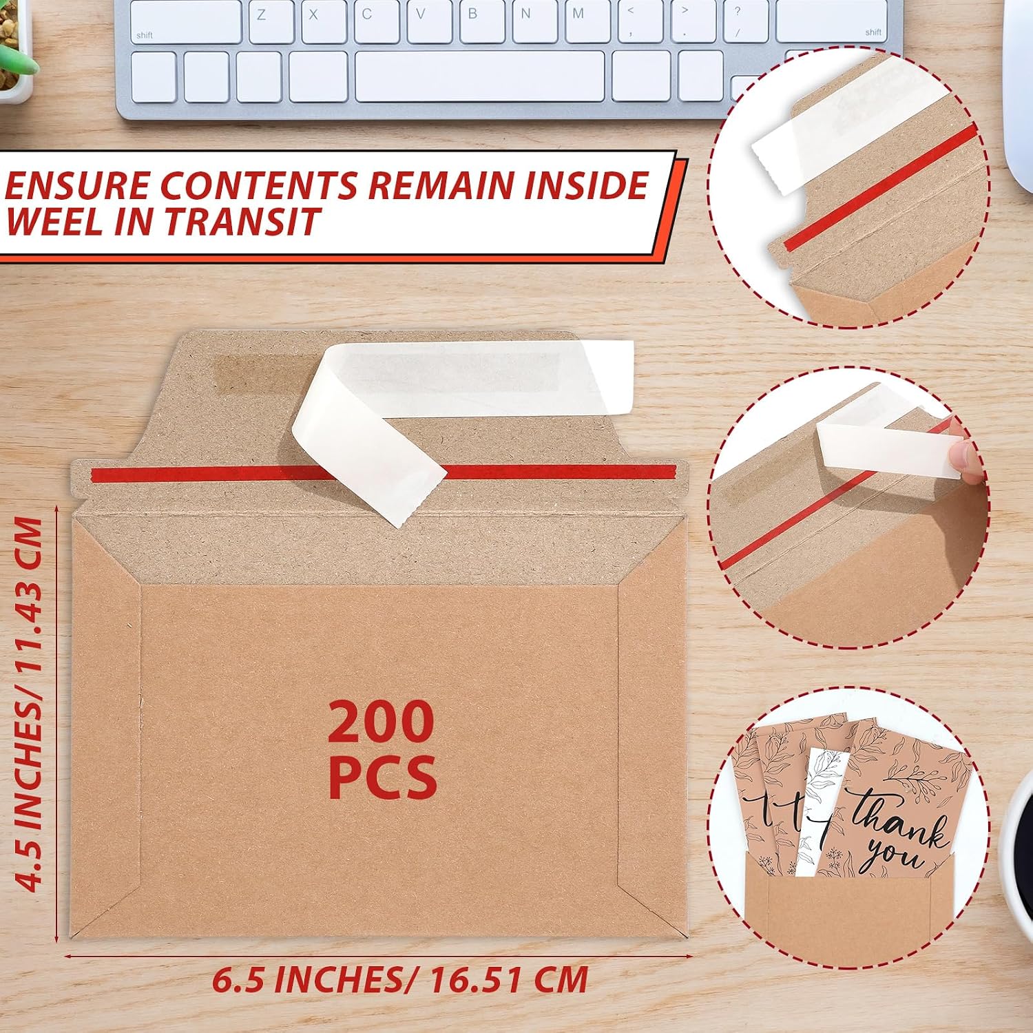 200 Pcs 6.5 x 4.5 Rigid Mailers with Self Seal Envelopes Stay Flat Photo Mailers Sports Cards Rigid Envelopes for