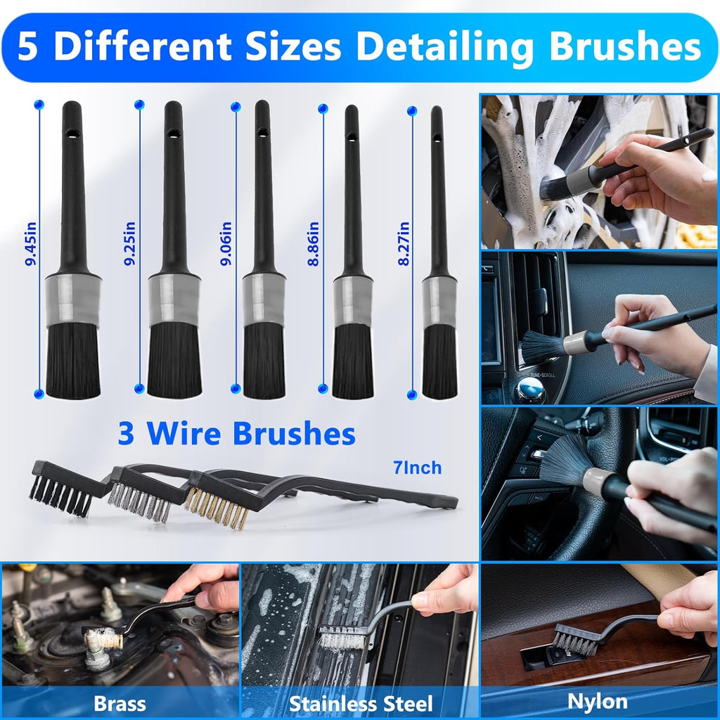 Car Wash Detailing Kit with Foam Gun, Car Cleaning Kit Set,Car Wash Brush with Long Handle, Large Folding Bucket for