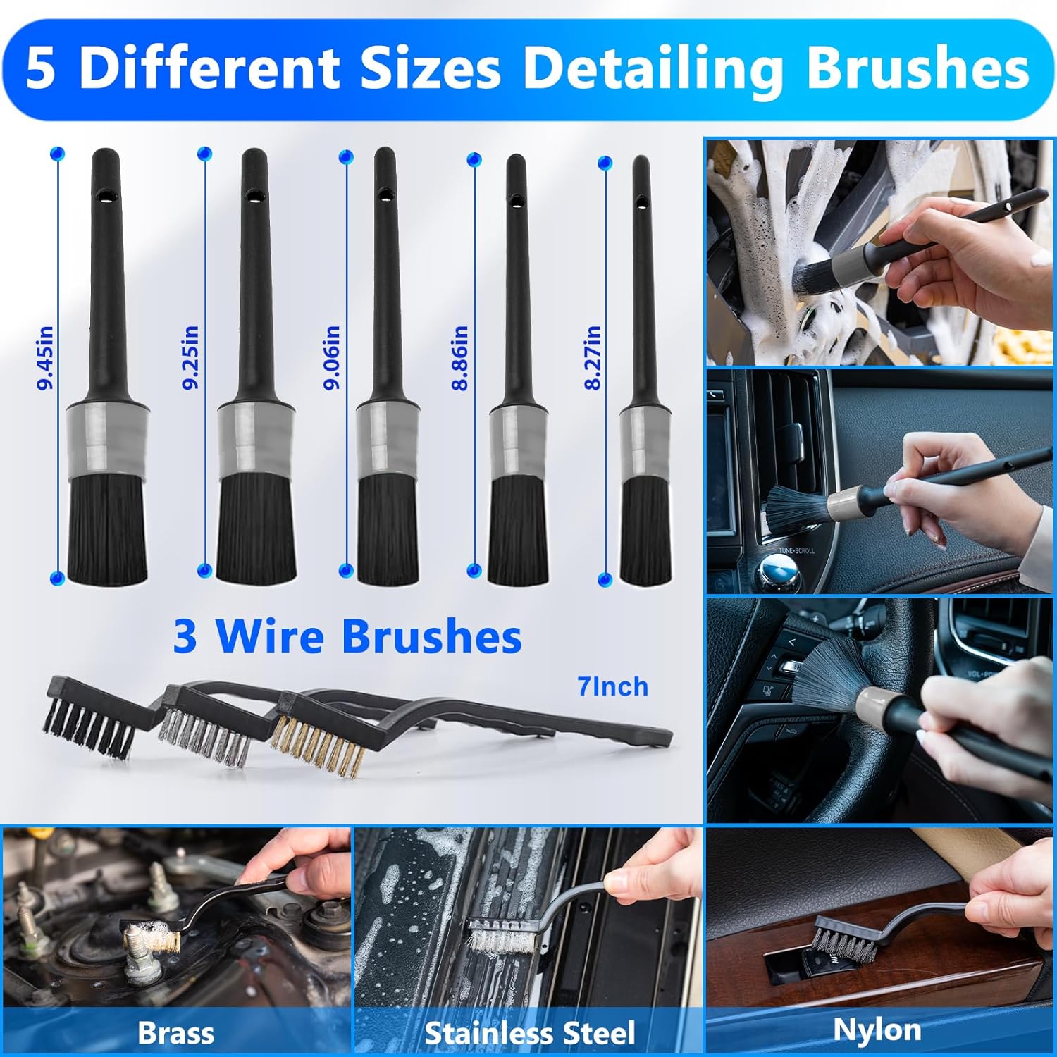 Car Wash Detailing Kit with Foam Gun, Car Cleaning Kit Set,Car Wash Brush with Long Handle, Large Folding Bucket for