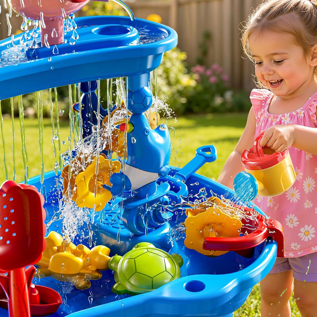 3-Tier Water Table for Kids Ages 4-8 3-5, Sand and Water Table for Toddler with Beach Toys, Outdoor Toys Activity