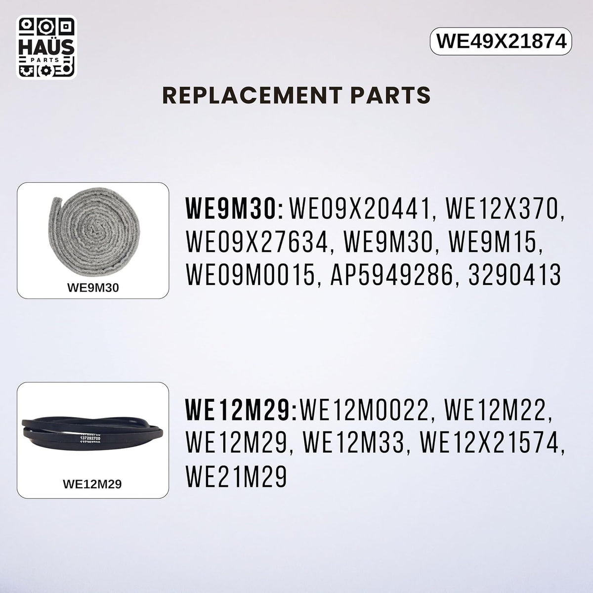 WE49X21874 Dryer Bearing Kit Compatible with GE - Includes WE14M124 Drum Bearing, WE12M29 2X Drive Belt, WE9M30 Felt Seal, WE1M1067 & WE1M504 Glide Slides, WE12X83 Dryer Idler Pulley