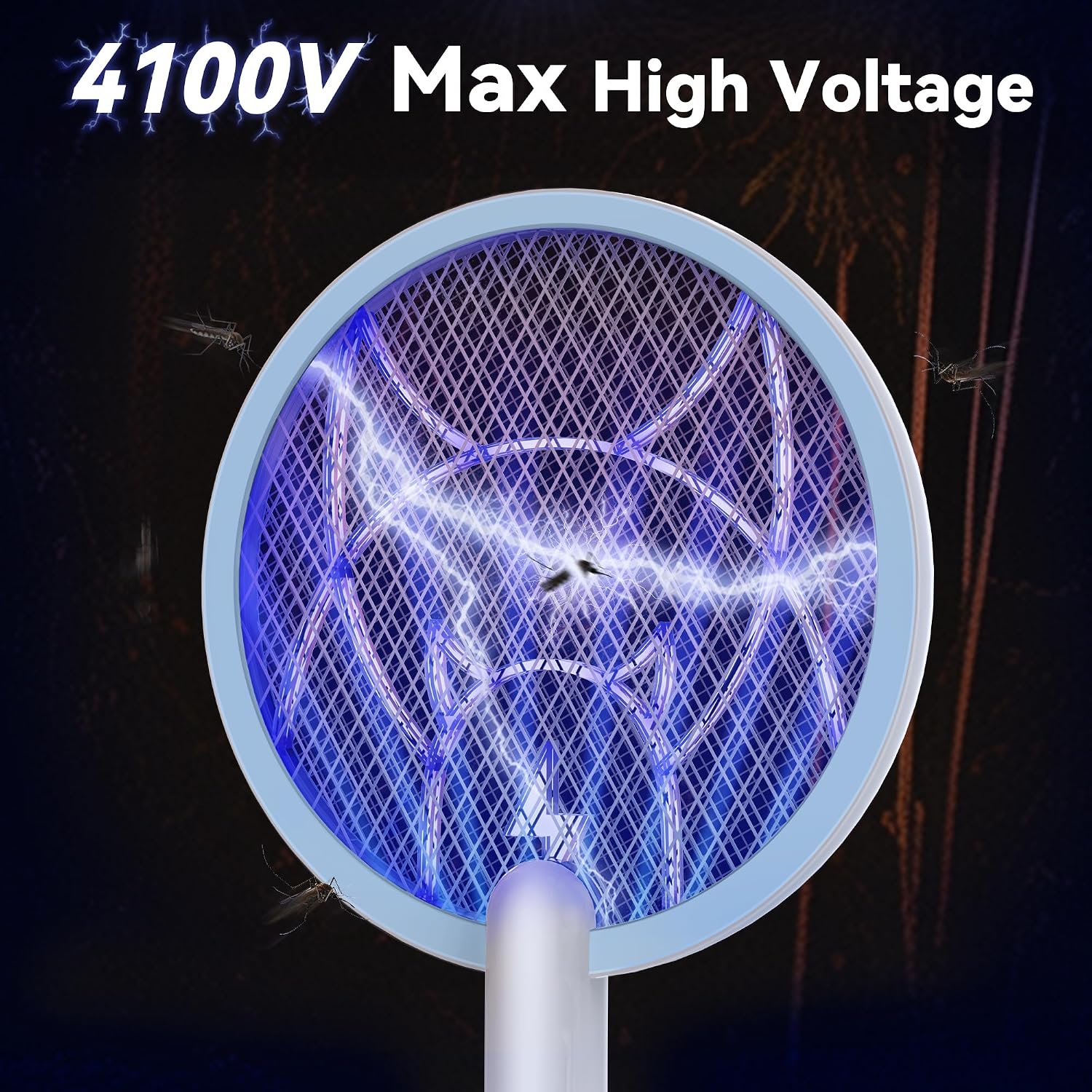 Electric Fly Swatter 4100V Dual Mode Bug Zapper Racket（Blue,1-Pack） | Mosquito Killer with 1800 mAh Rechargeable