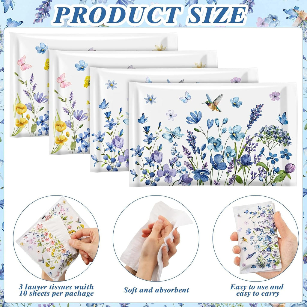 100 Pack Floral Pocket Tissues, 3 Ply Wallet Size Pocket Tissues