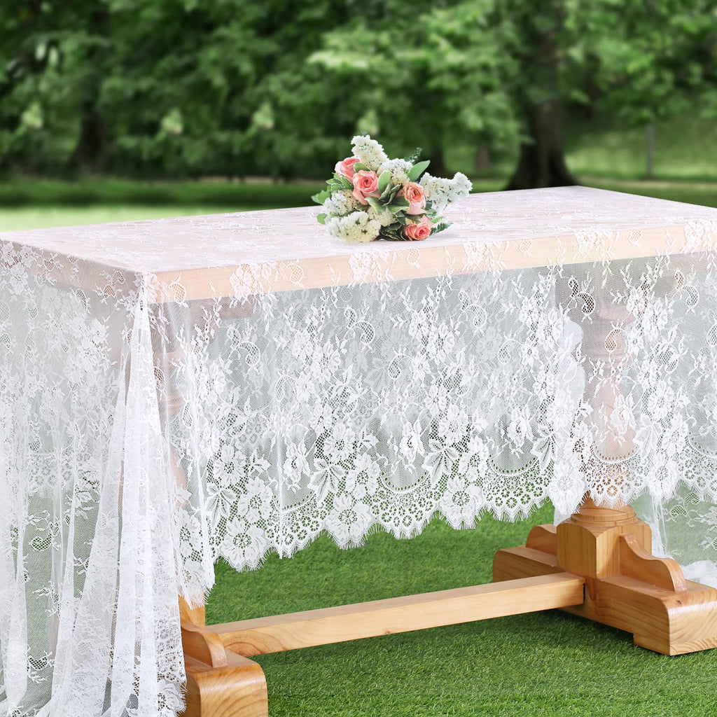 White Lace Tablecloth 60 X120 Inches Rectangle Vintage Embroidered