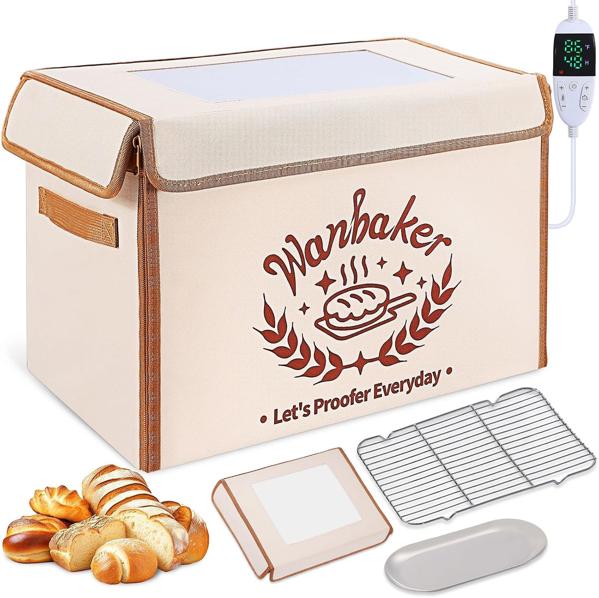 Folding Bread Proofing Box, 68-131F Temp Control 99H Timer, Foldable Dough Proofer for Sourdough Starter Pizza Yogurt
