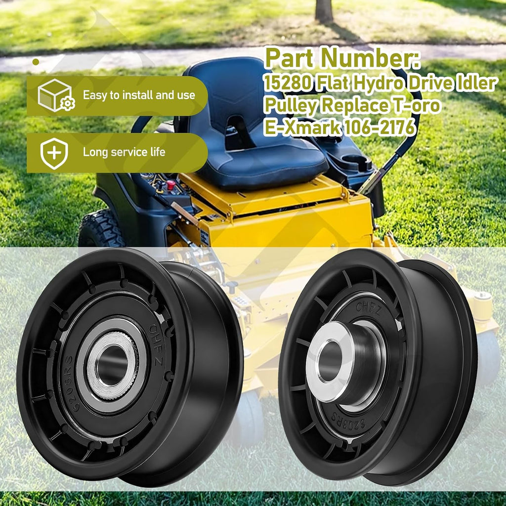 2 Pack 15280 Flat Hydro Drive Idler Pulley - Replace Toro Ex-Mark 106-2176, 106-2176, for Toro TimeCutter, Ex-Mark Quest ZS3200, SS5000, SS3200, SS4250, Z420 Model
