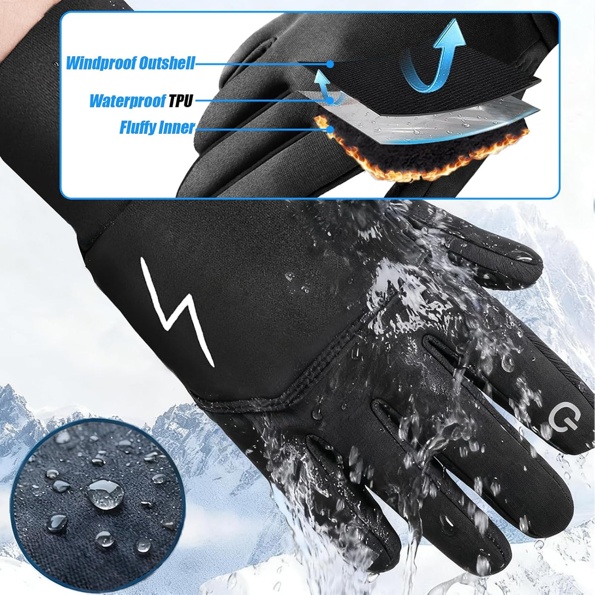Kids Gloves Winter Waterproof Warm Touchscreen Anti-Slip Reflective Gloves with Velvet Lining for 3-16 Years Girls