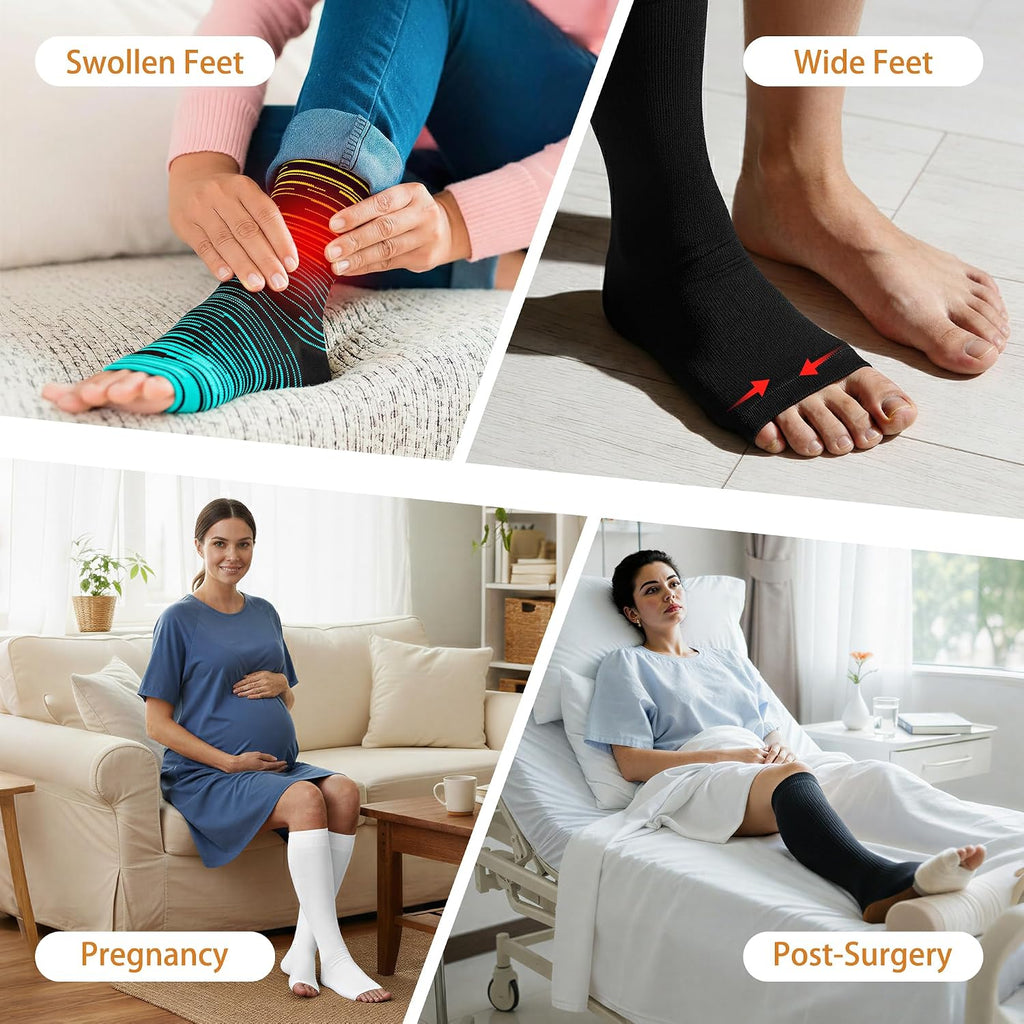 5 Pairs Open the toe Compression Socks for Men & Women 20-30 mmHg Graduated Compression Stockings for Sports Running