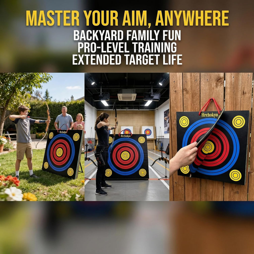 Archery Target - 20" XPE Foam Square Target for Recurve & Compound Bows, Suggestion 15–25lbs Bows, Portable Backyard