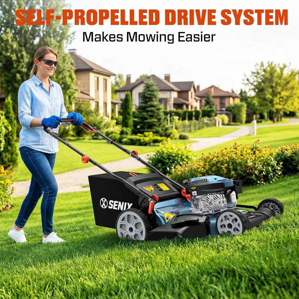 22Inch 201cc 3-in-1 Gas Lawn Mower, Rear Wheel Self-Propelled Mower | 4-Cycle Engine, Steel Deck, Mulching, Bagging