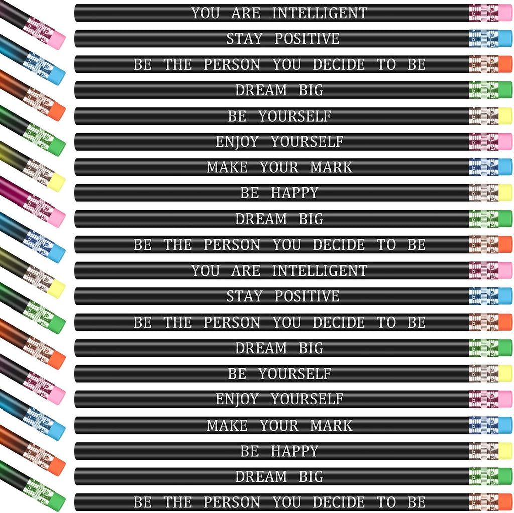 100 Pcs Inspirational Pencils Color Changing Pencils Bulk with Eraser HB Wooden Pens Gift for Kids Back to School