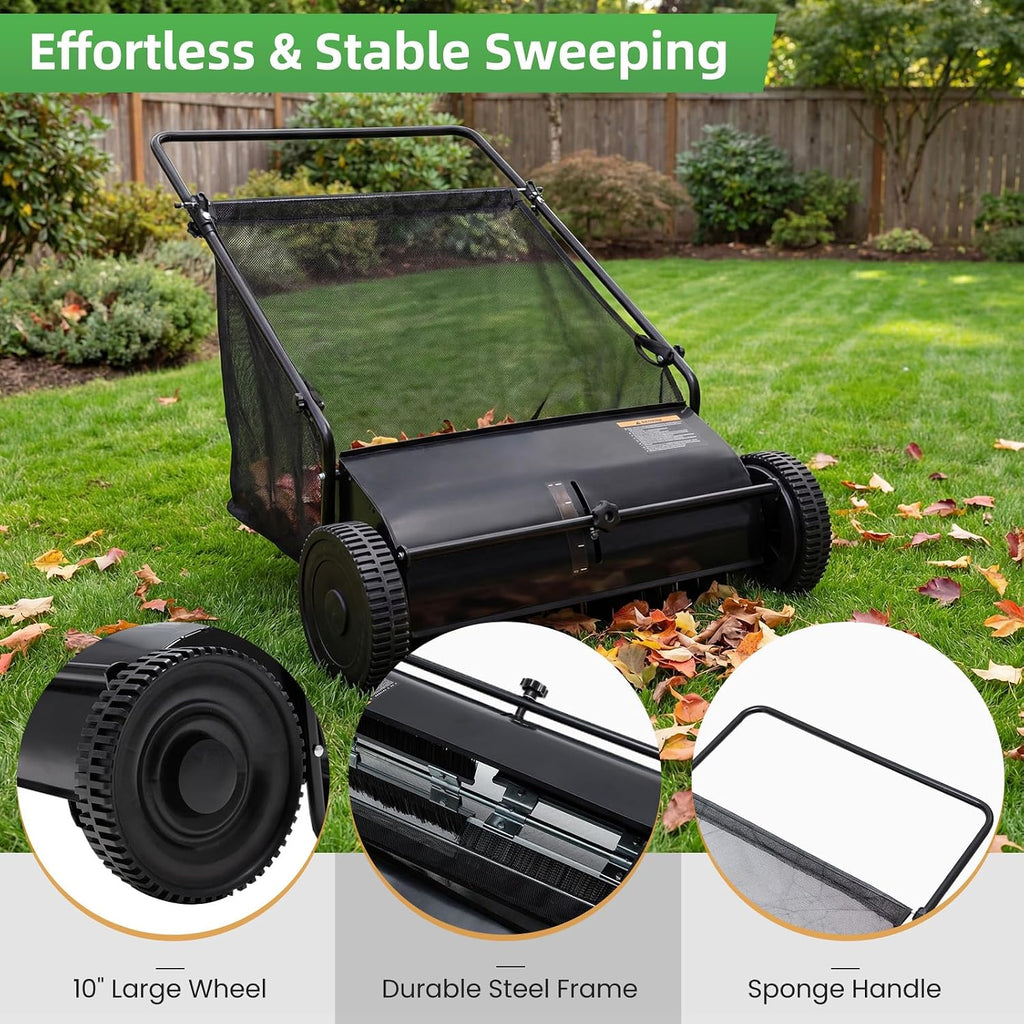Push Lawn Sweeper, 26-Inch Width, 7 Cu.Ft. Leaf & Grass Collector