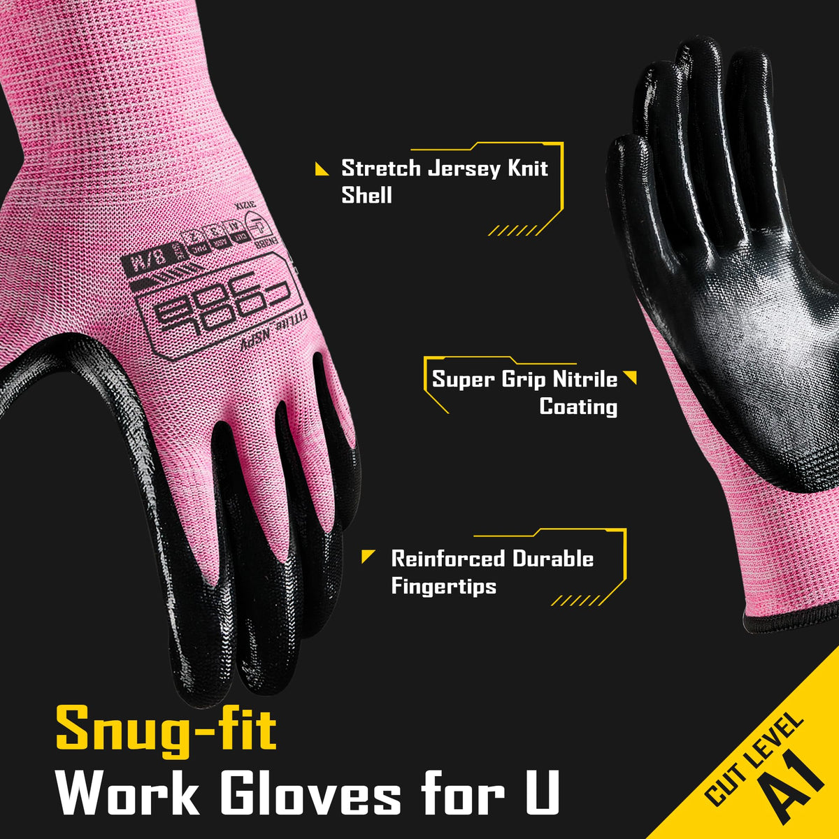 10 Pairs Nitrile Dipped Rubber Coated Safety Work Gloves with Grip