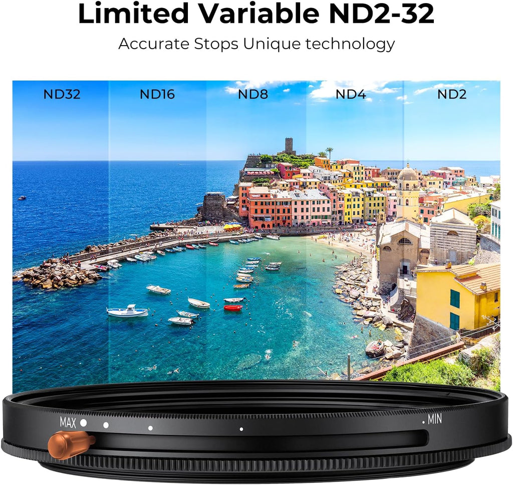 49mm Variable ND2-32 & CPL Polarizing Effect in 1 Lens Filter | 24 Multi-Coated Waterproof 1-5 Stops Adjustable