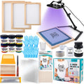 53Pcs Screen Printing Kit All-in-One Set with 50W UV Exposure Lamp, 3 Size Wooden Screen Printing Frames, 6 Color